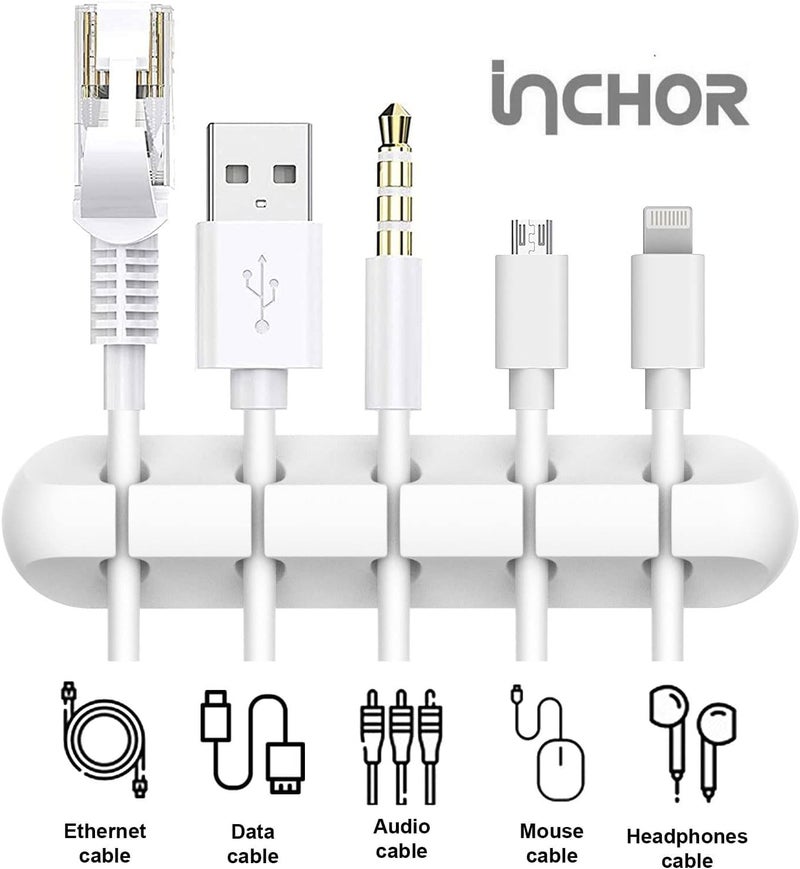 INCHOR Cord/Cable Organizer White Cord Holder, Wire Organizer USB Cable Management Cord Keeper, 3 Packs Cable Clips for Car Home and Office (7, 5, 3 Slots) - Image 3
